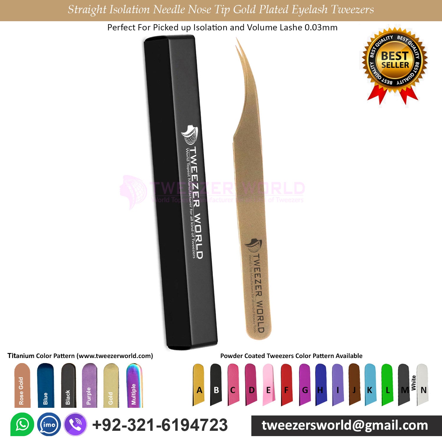 2pcs Straight Isolation Gold Plated Eyelash Tweezers Set