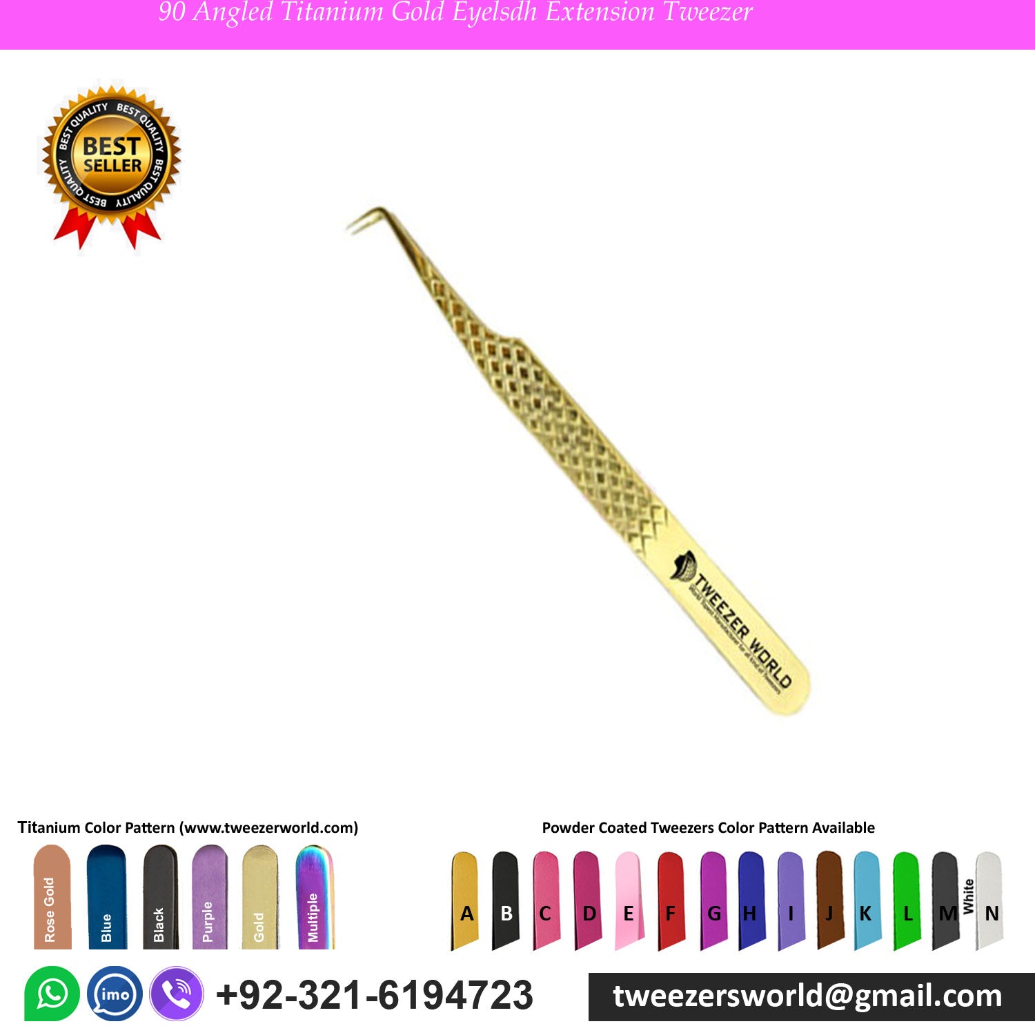 90 Angled Titanium Gold Eyelash Extension Tweezer