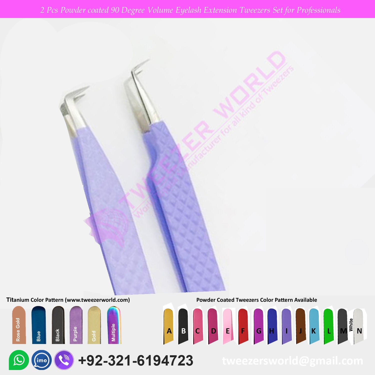 2 Pcs Powder coated 90 Degree Volume Eyelash Extension Tweezers Set for Professionals