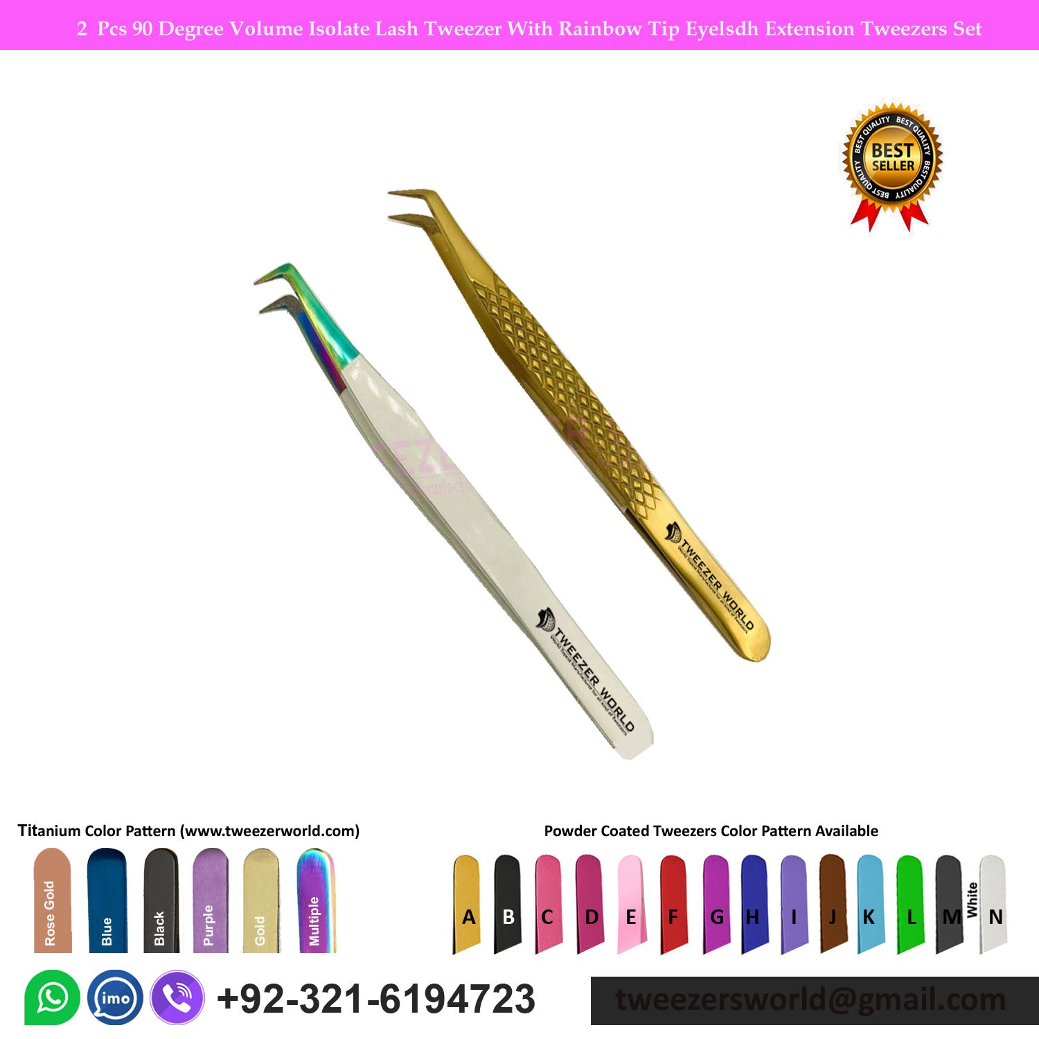 2 Pcs 90 Degree Volume Isolate Lash Tweezer With Rainbow Tip Eyelash Extension Tweezers Set