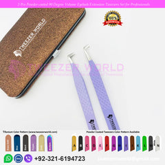 2 Pcs Powder coated 90 Degree Volume Eyelash Extension Tweezers Set for Professionals