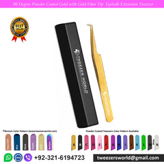 90 Degree Titanium Coated Gold Fiber Tip Eyelash Extension Tweezer for Professionals