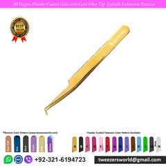 90 Degree Titanium Coated Gold Fiber Tip Eyelash Extension Tweezer for Professionals