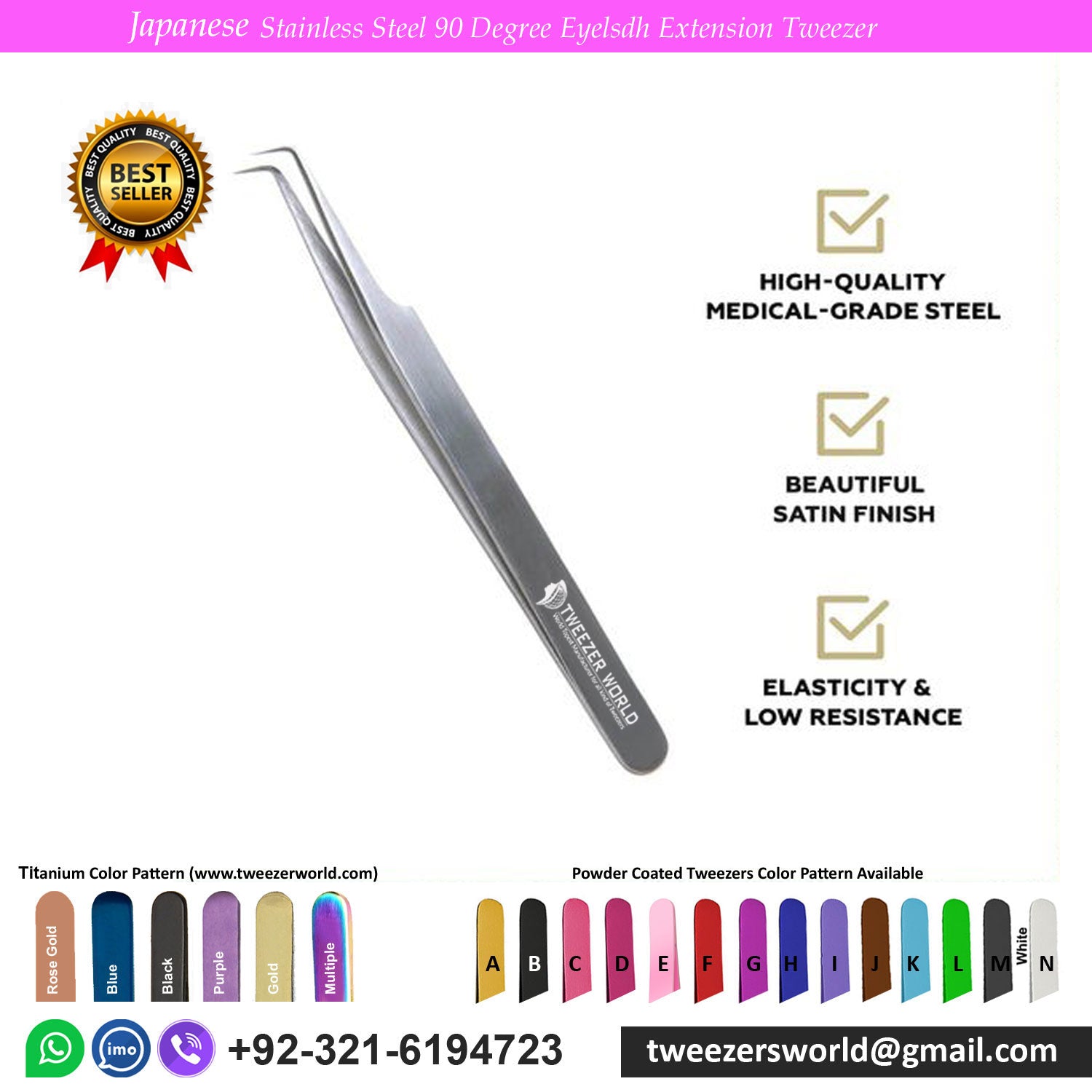 Japanese Stainless Steel 90 Degree Eyelash Extension Tweezer