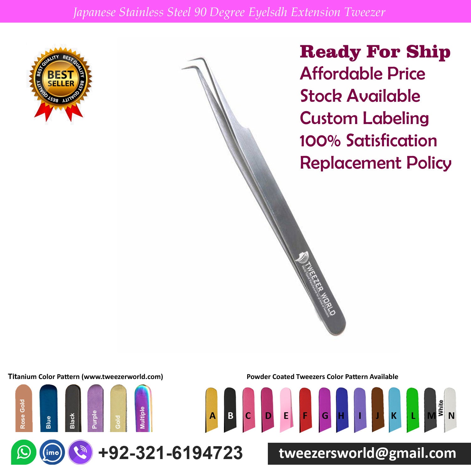 Japanese Stainless Steel 90 Degree Eyelash Extension Tweezer