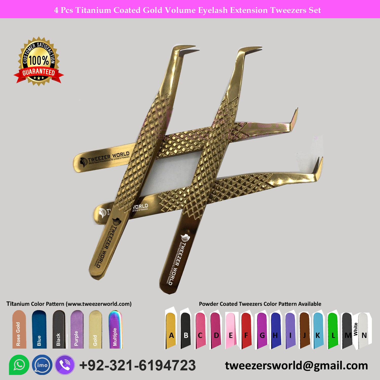 4 Pcs Titanium Coated Gold Volume Eyelash Extension Tweezers Set