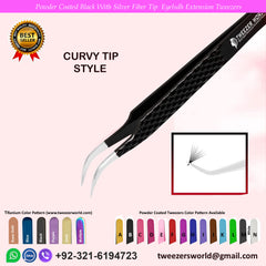 4 Pcs Powder Coated Black With Silver Fiber Tip Eyelash Extension Tweezers