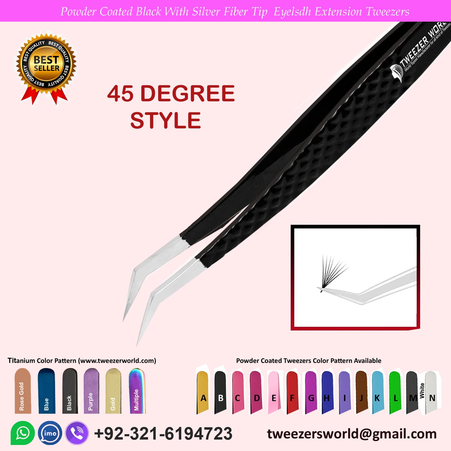 4 Pcs Powder Coated Black With Silver Fiber Tip Eyelash Extension Tweezers