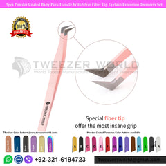 5pcs Coated Baby Pink With Fiber Tip Eyelash Tweezer Set