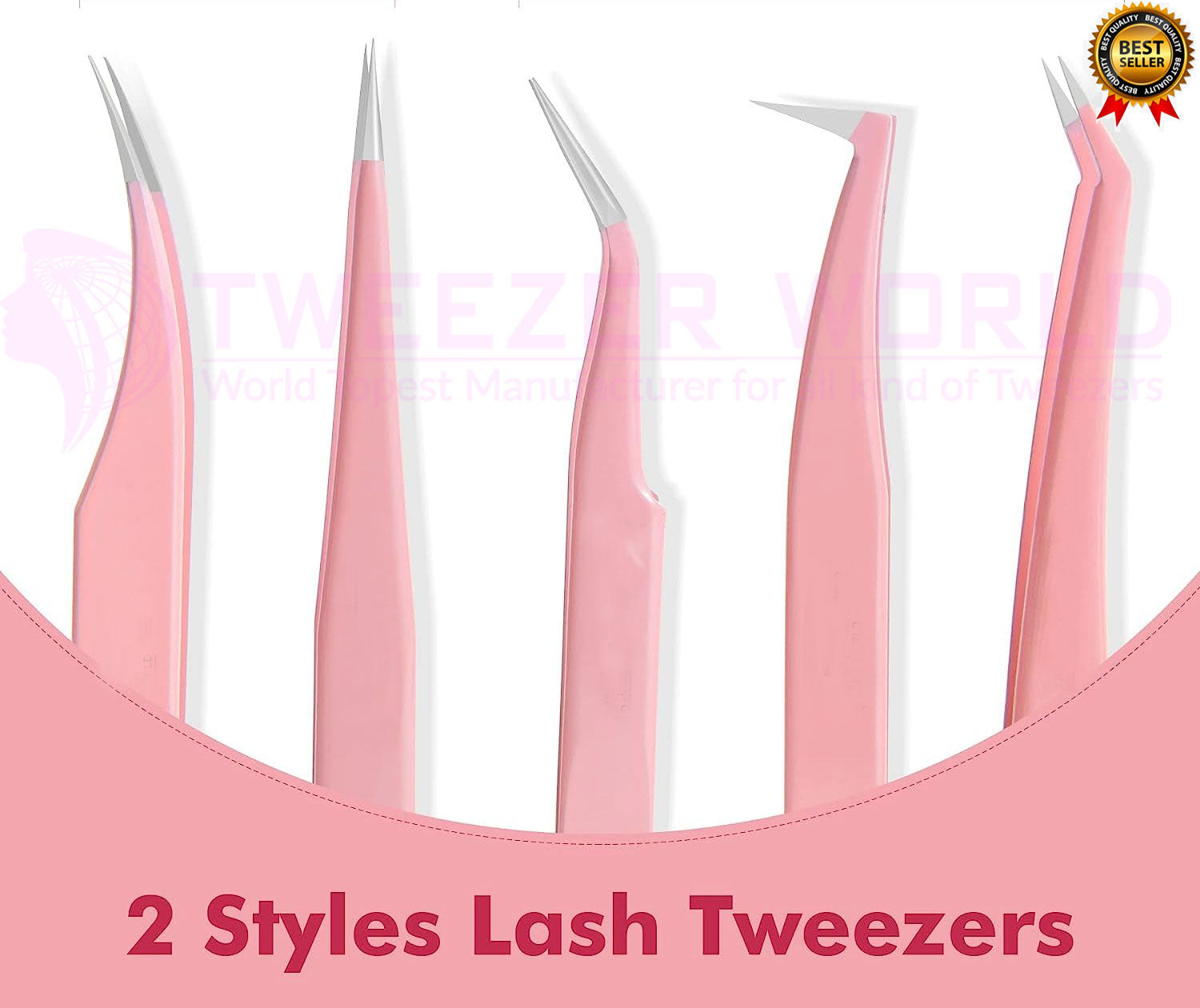 5 Pcs Powder Coated Pink Eyelash Extension Tweezers Set for Professionals