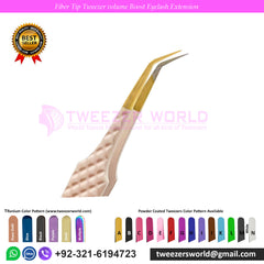 5 Pcs Powder Coated Nude With Gold Fiber Tip Volume Boost Eyelash Extension Tweezers Set