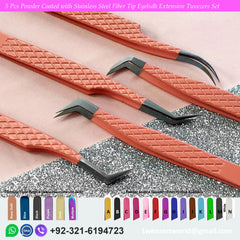 5 Pcs Powder Coated with Stainless Steel Fiber Tip Eyelash Extension Tweezers Set