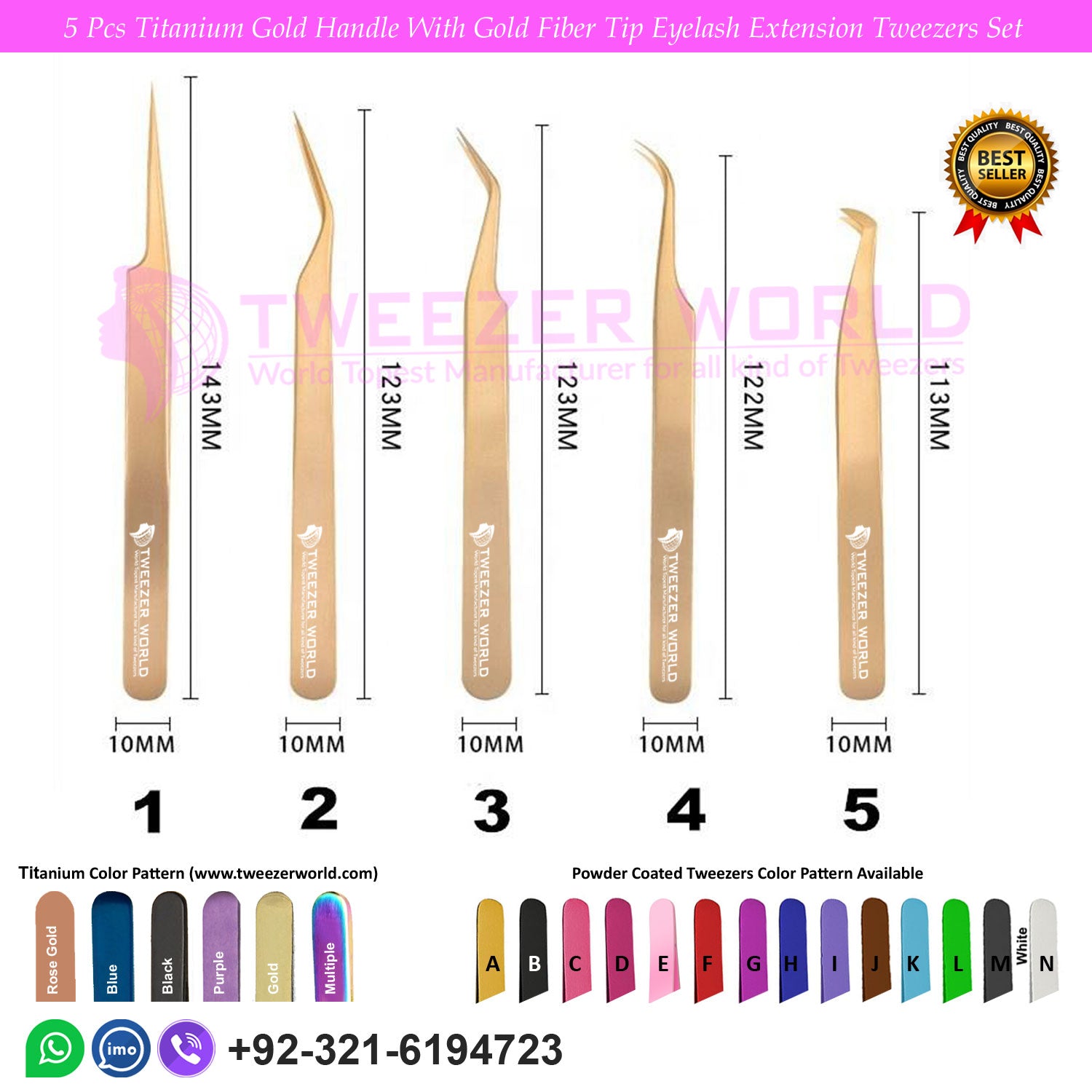 Beautiful Titanium Gold 5 Pcs Volume Boost Eyelash Extension Tweezers Set for Professionals