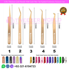 Beautiful Titanium Gold 5 Pcs Volume Boost Eyelash Extension Tweezers Set for Professionals