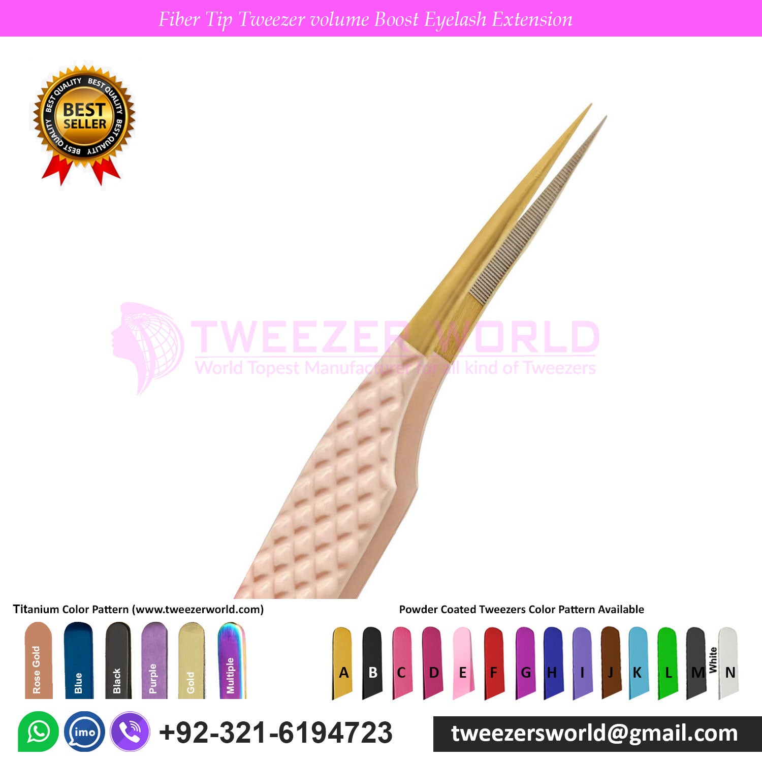 5 Pcs Powder Coated Nude With Gold Fiber Tip Volume Boost Eyelash Extension Tweezers Set