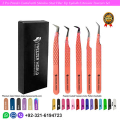 5 Pcs Powder Coated with Stainless Steel Fiber Tip Eyelash Extension Tweezers Set