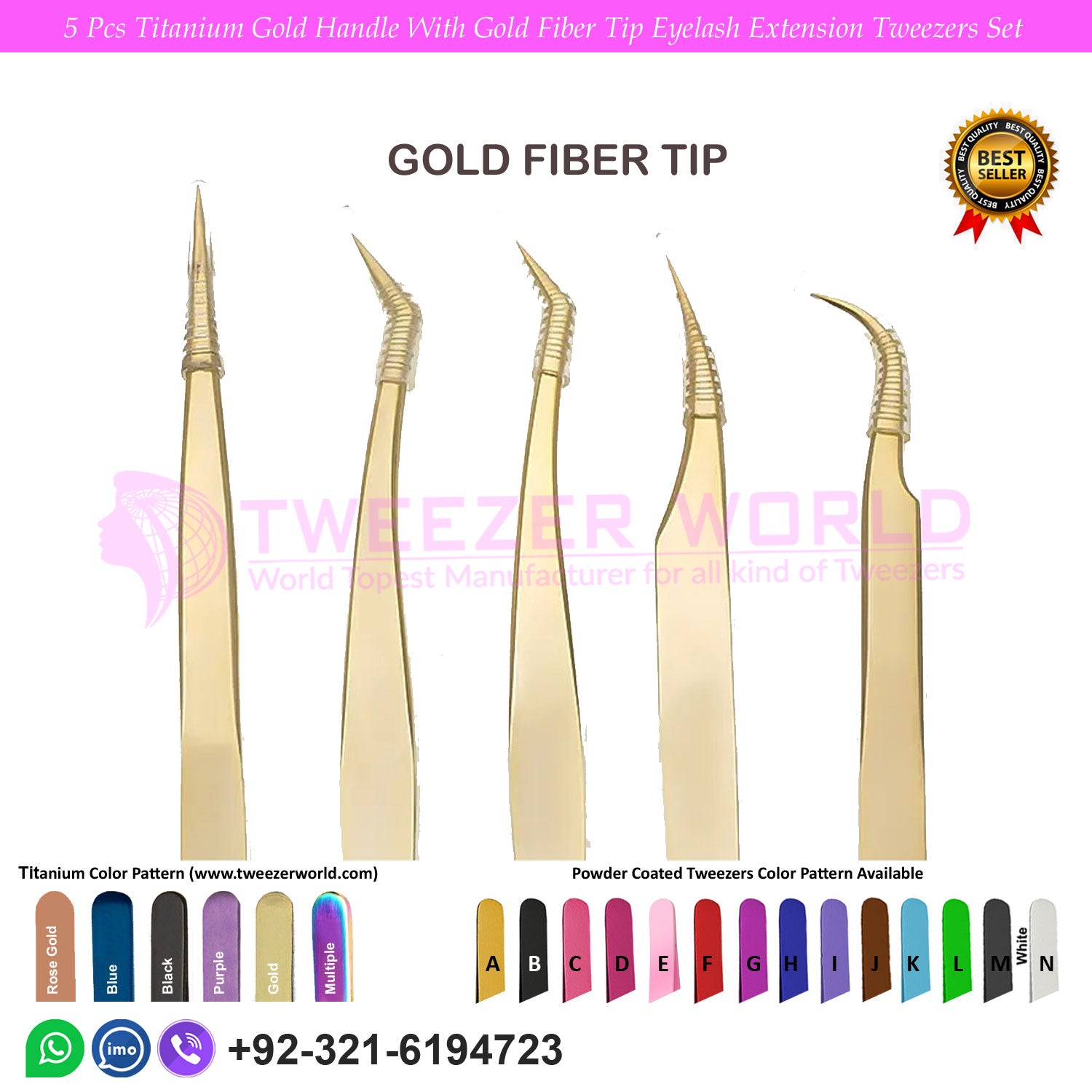 Beautiful Titanium Gold 5 Pcs Volume Boost Eyelash Extension Tweezers Set for Professionals