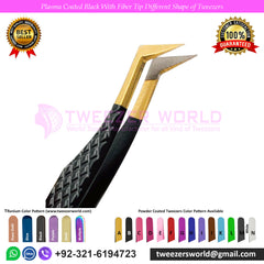 5 Pcs Powder Coated Black With Gold Fiber Tip Eyelash Extension Tweezers Set