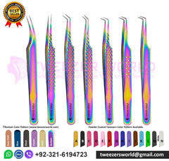 7 Pcs Rainbow Plasma Coated With Fiber Tip Eyelash Extension Tweezers Set