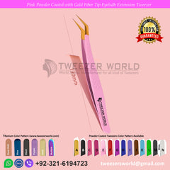 9 Pcs Powder Coated Pink With Gold Fiber Tip Eyelash Extension Tweezers Set for Professionals