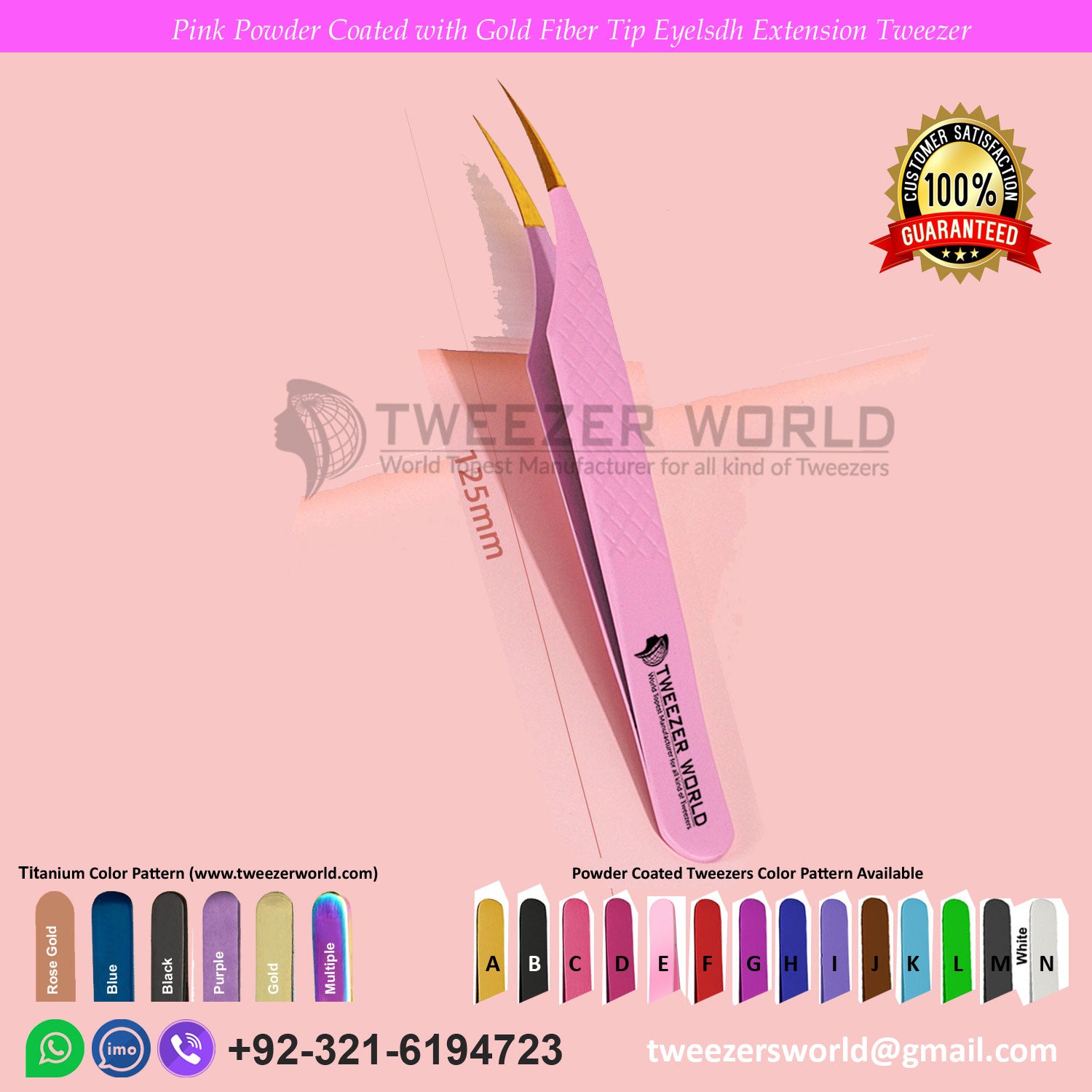 9 Pcs Powder Coated Pink With Gold Fiber Tip Eyelash Extension Tweezers Set for Professionals