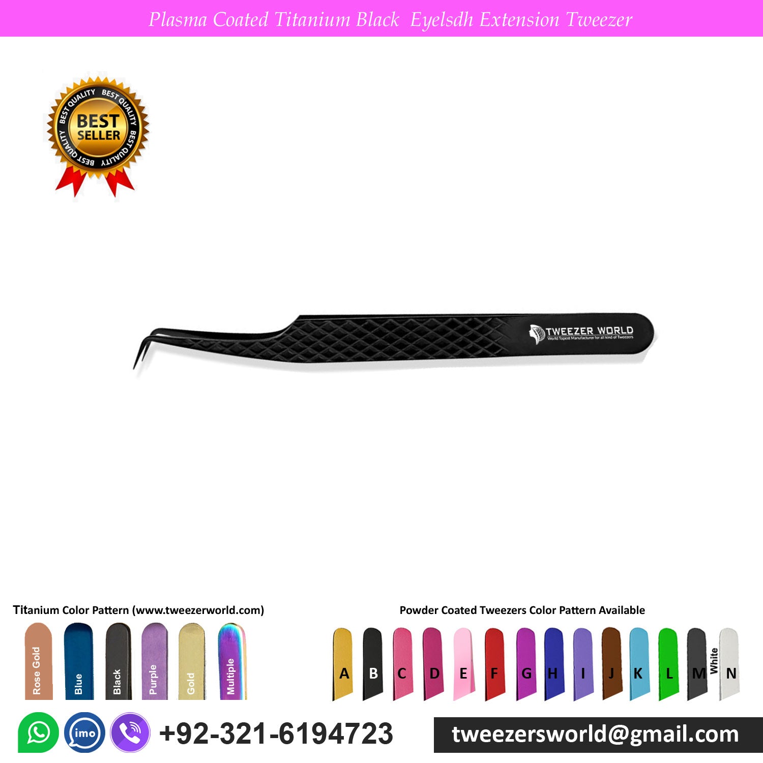 Plasma Coated Titanium Black Eyelash Extension Tweezer