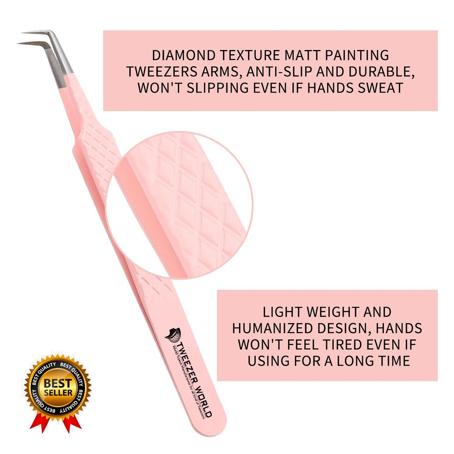 90 Degree Tweezers Powder Coated Pink For Eyelash Extension