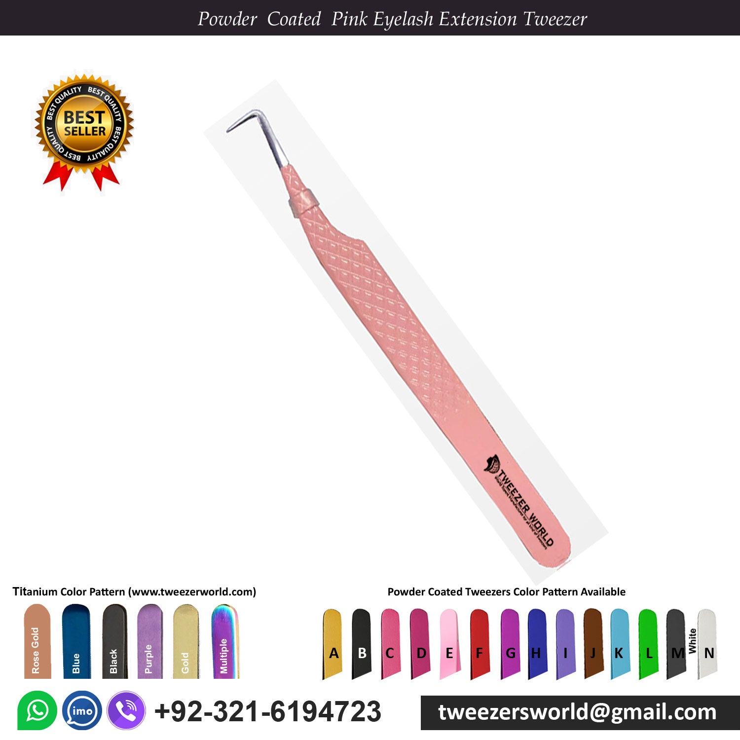 Powder Coated Pink Eyelash Extension Tweezers for Professional