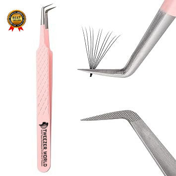 90 Degree Tweezers Powder Coated Pink For Eyelash Extension