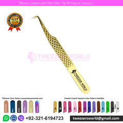 Plasma Coated Gold With Diamond Grip Fiber Tip Eyelash Extension Tweezer