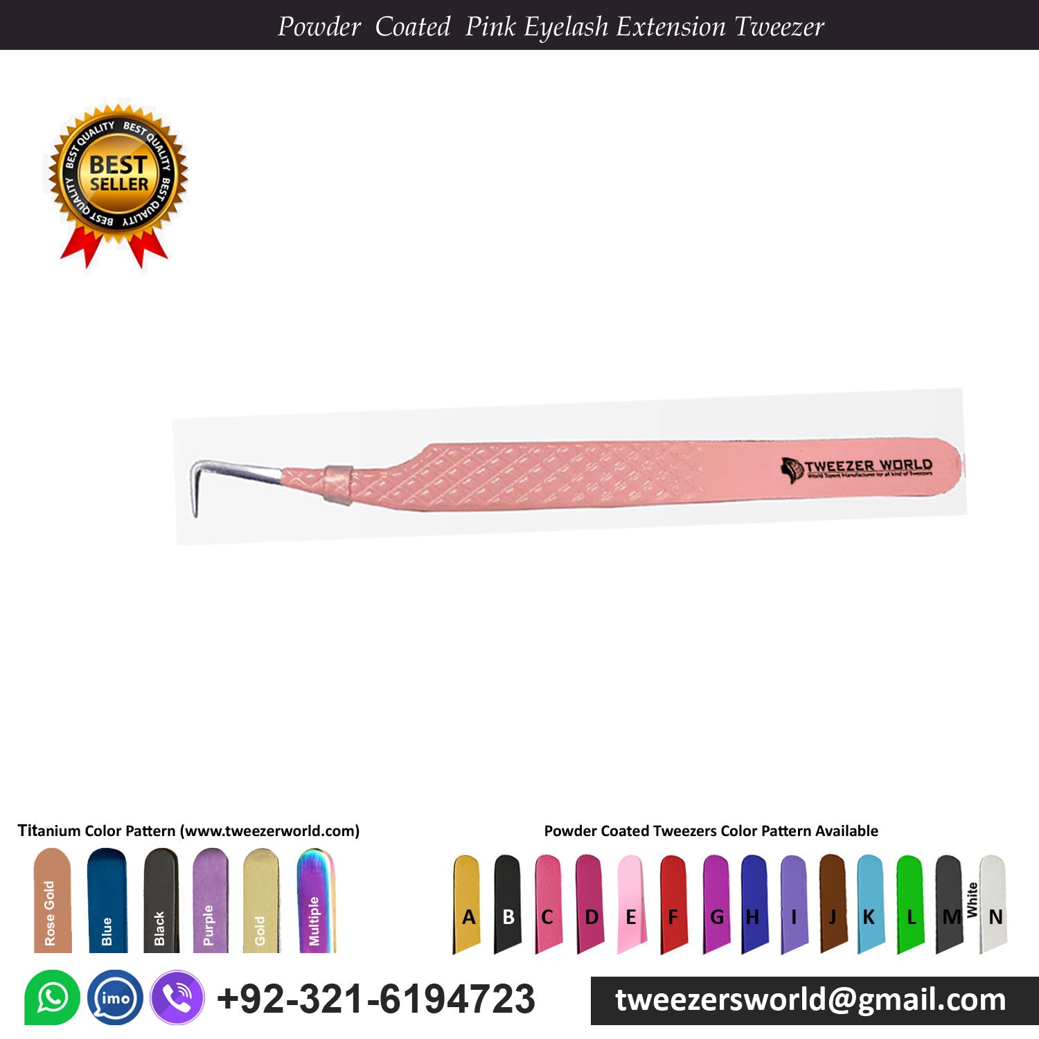 Powder Coated Pink Eyelash Extension Tweezers for Professional