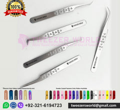 5 Pcs Japanese Stainless Steel with Heart Shape Fiber Tip Eyelash Extension Tweezers Set