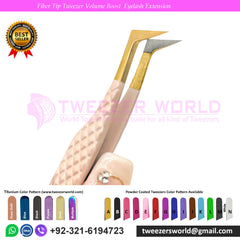 5pcs Fiber Tip Eyelash Tweezers Set Nude Handle Gold Tip