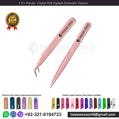 2 Pcs Powder Coated Volume Lash Tweezers Straight Curved Tip Tweezers Set