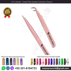 2 Pcs Powder Coated Volume Lash Tweezers Straight Curved Tip Tweezers Set