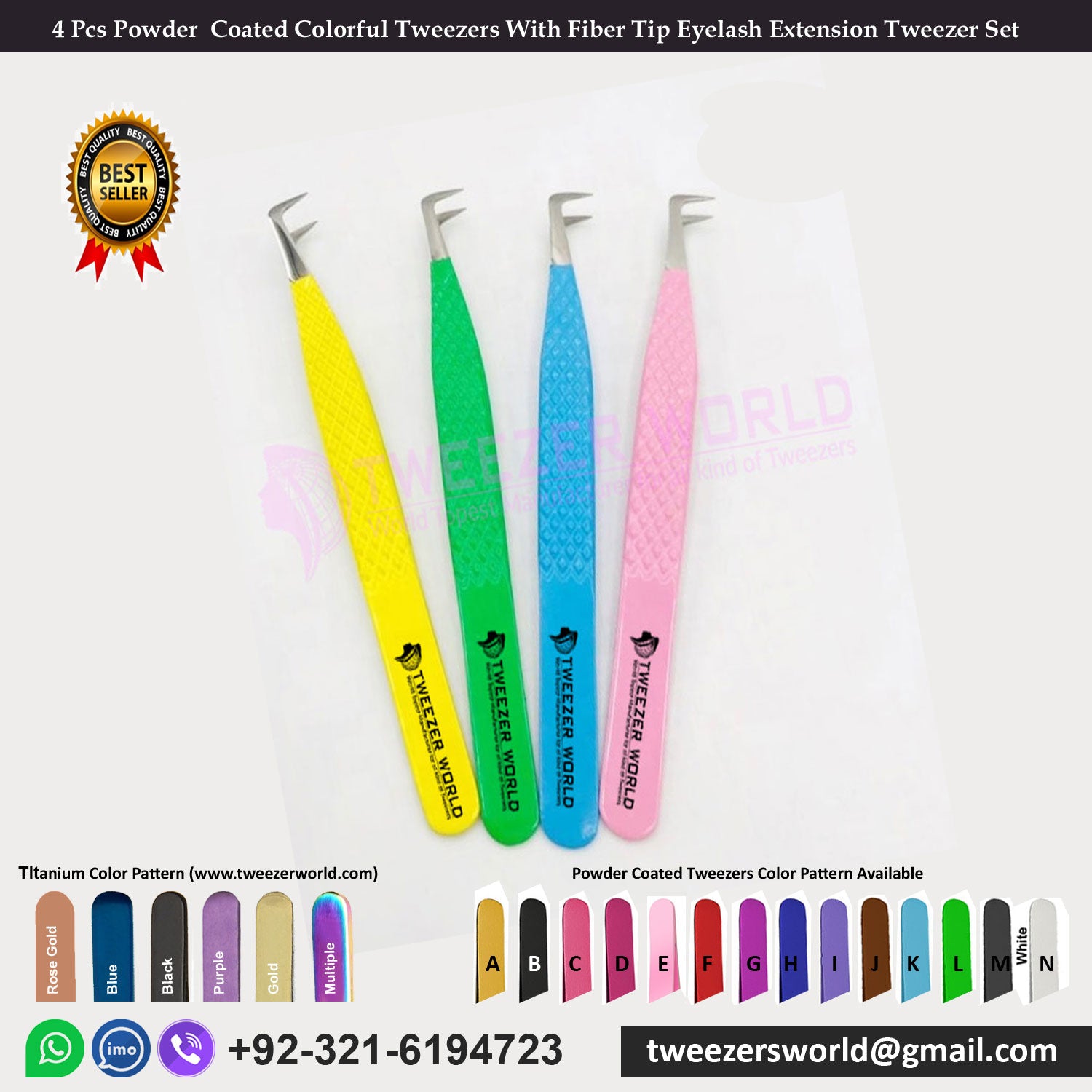 4 Pcs Powder  Coated Colorful Tweezers With Fiber Tip Eyelash Extension Tweezer Set