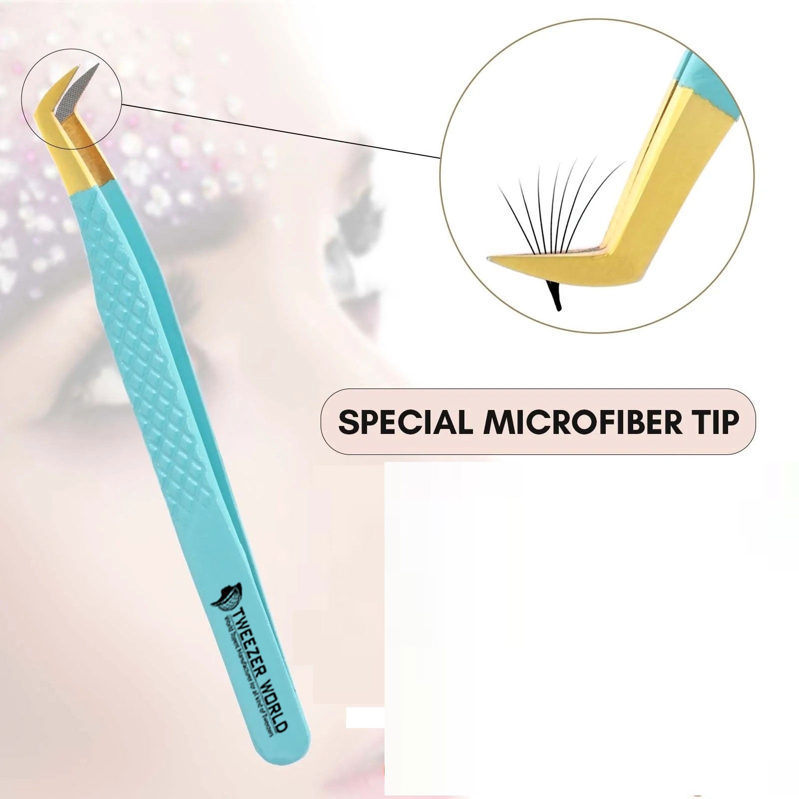 Powder Coated Blue Handle With Gold Fiber Tip Eyelash Extension Tweezer