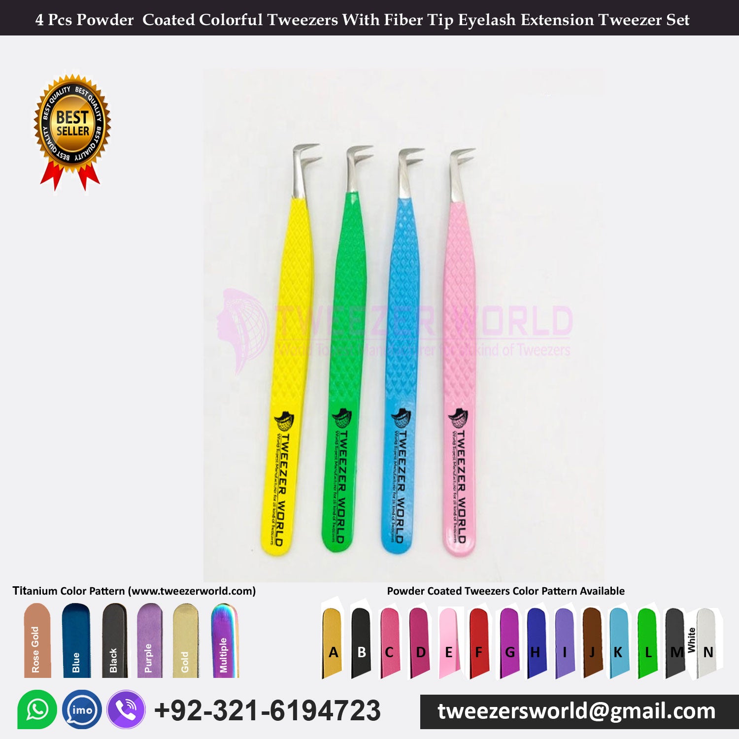 4 Pcs Powder  Coated Colorful Tweezers With Fiber Tip Eyelash Extension Tweezer Set