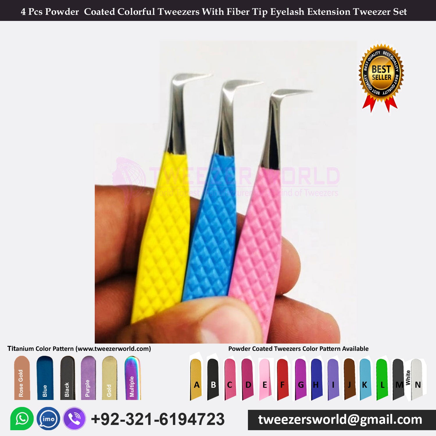 4 Pcs Powder  Coated Colorful Tweezers With Fiber Tip Eyelash Extension Tweezer Set