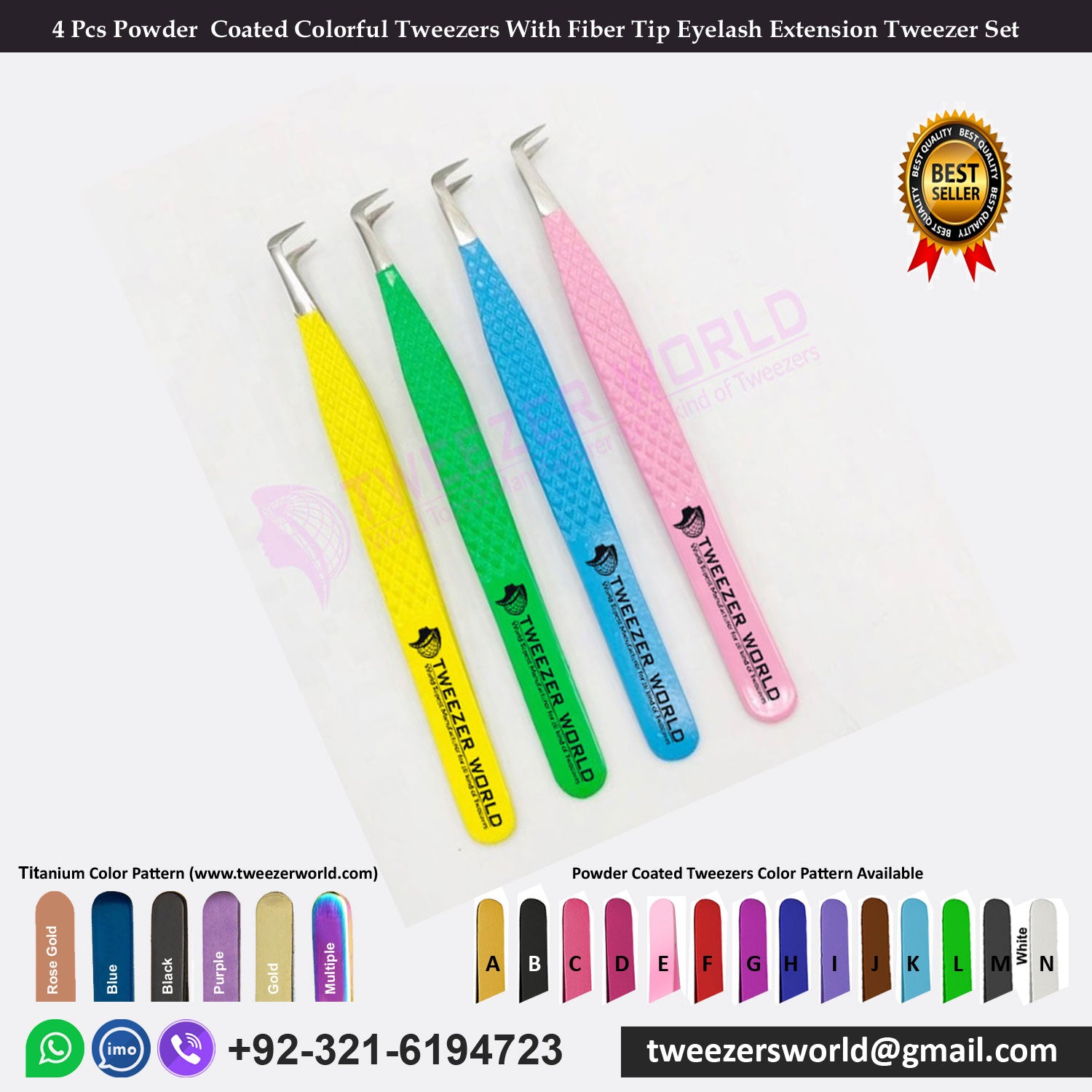 4 Pcs Powder  Coated Colorful Tweezers With Fiber Tip Eyelash Extension Tweezer Set