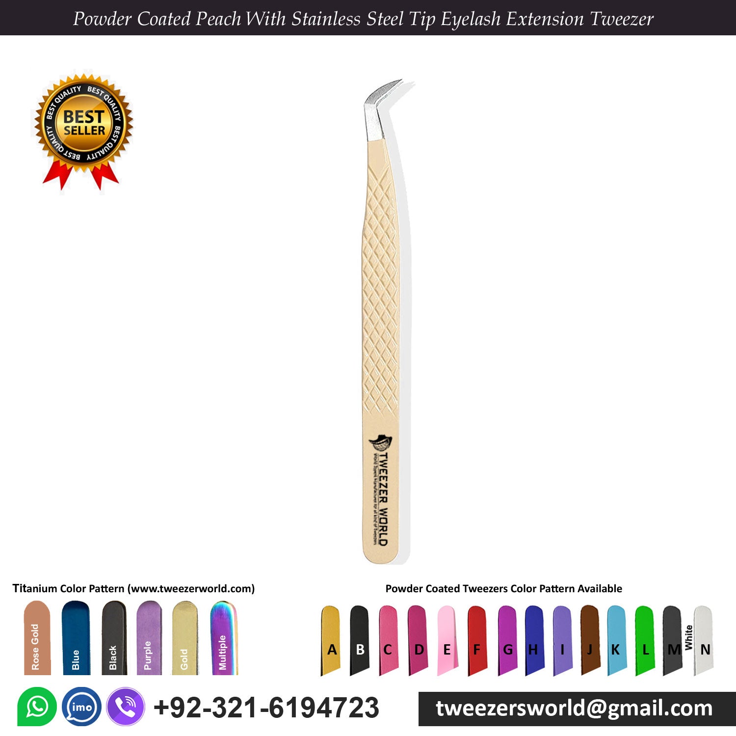 Powder Coated Nude Color With Stainless Steel Fiber Tip Eyelash Extension Tweezer