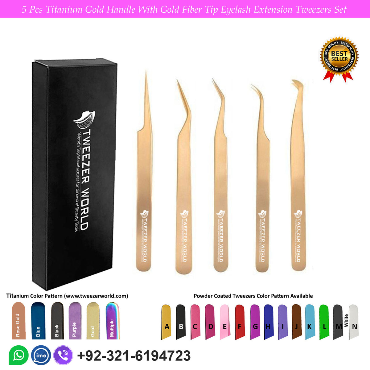 Beautiful Titanium Gold 5 Pcs Volume Boost Eyelash Extension Tweezers Set for Professionals