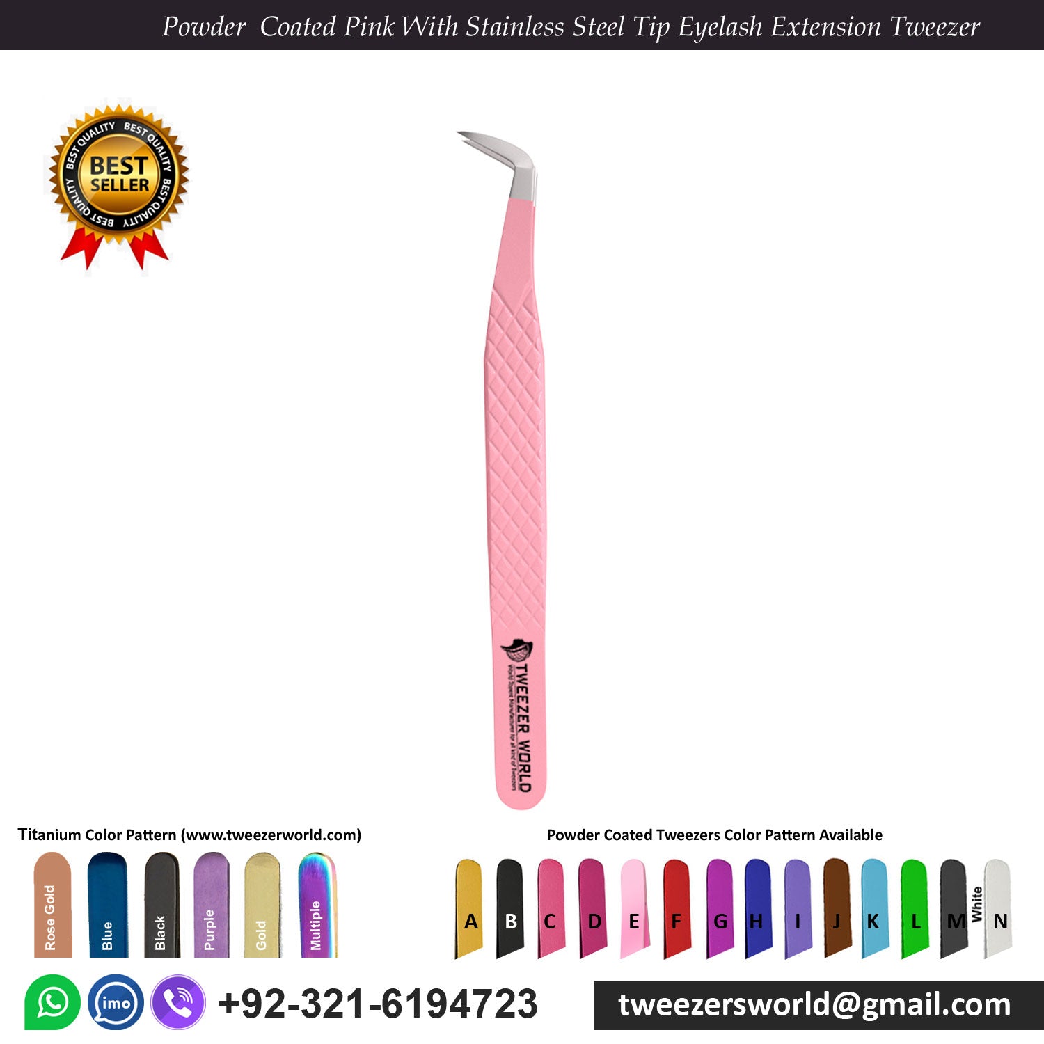 6 Pcs Powder Coated Pink Handle With Stainless Steel Fiber Tip Eyelash Extension Tweezers Set