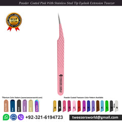 6 Pcs Powder Coated Pink Handle With Stainless Steel Fiber Tip Eyelash Extension Tweezers Set