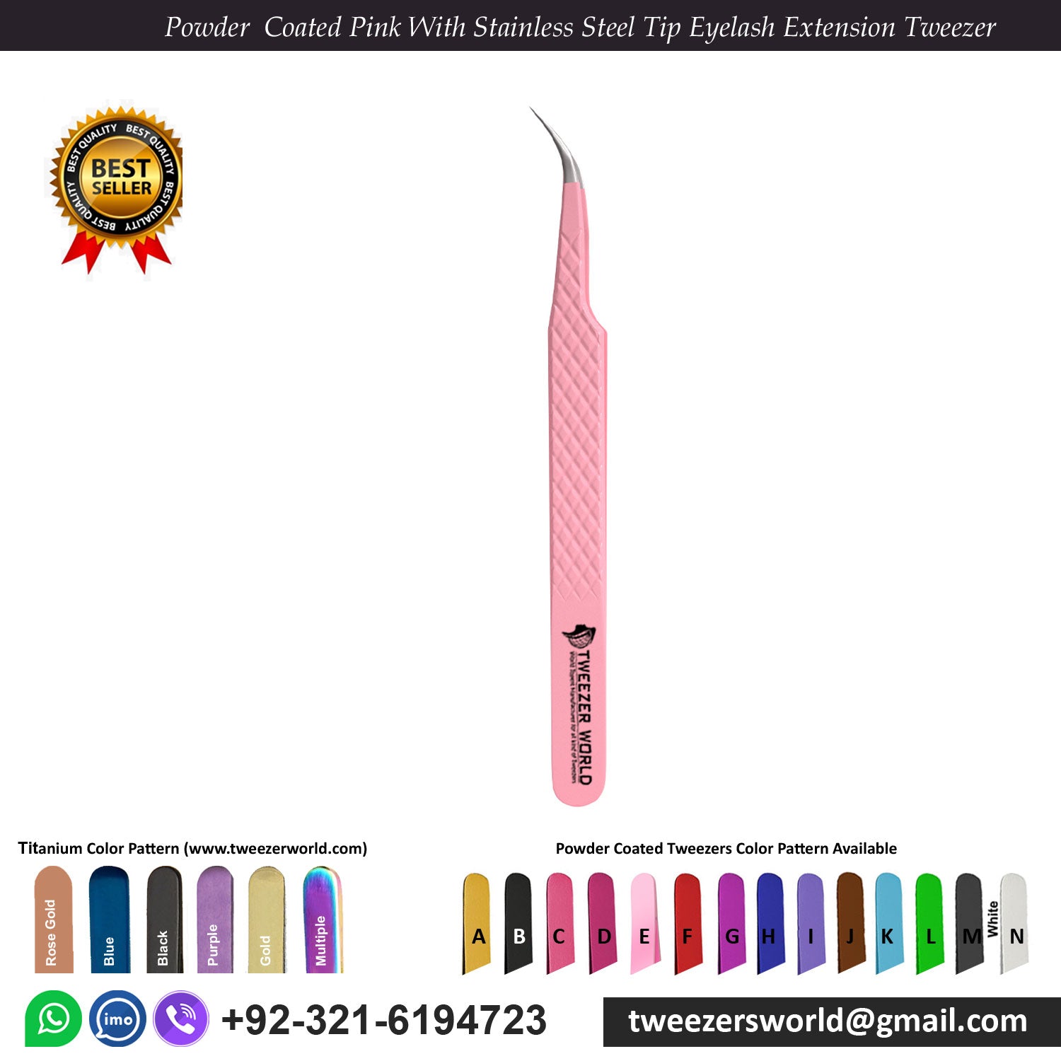 6 Pcs Powder Coated Pink Handle With Stainless Steel Fiber Tip Eyelash Extension Tweezers Set