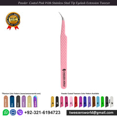 6 Pcs Powder Coated Pink Handle With Stainless Steel Fiber Tip Eyelash Extension Tweezers Set