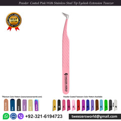 6 Pcs Powder Coated Pink Handle With Stainless Steel Fiber Tip Eyelash Extension Tweezers Set