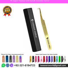 90 Angled Titanium Gold Eyelash Extension Tweezer