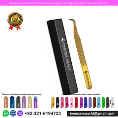 Plasma Coated Gold With Diamond Grip Fiber Tip Eyelash Extension Tweezer