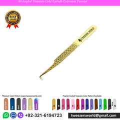 90 Angled Titanium Gold Eyelash Extension Tweezer